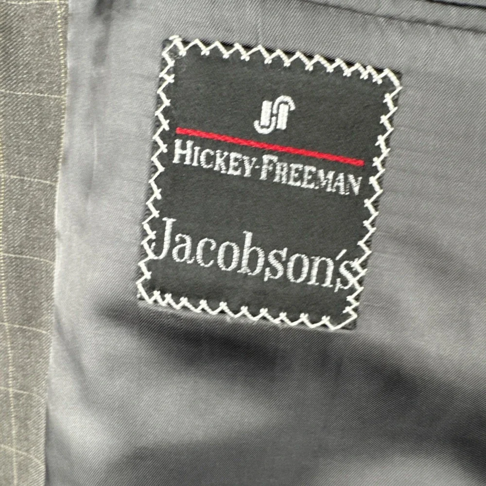 VTG Hickey Freeman Loro Piana Wool Grid Plaid Gray Blazer 46R office business